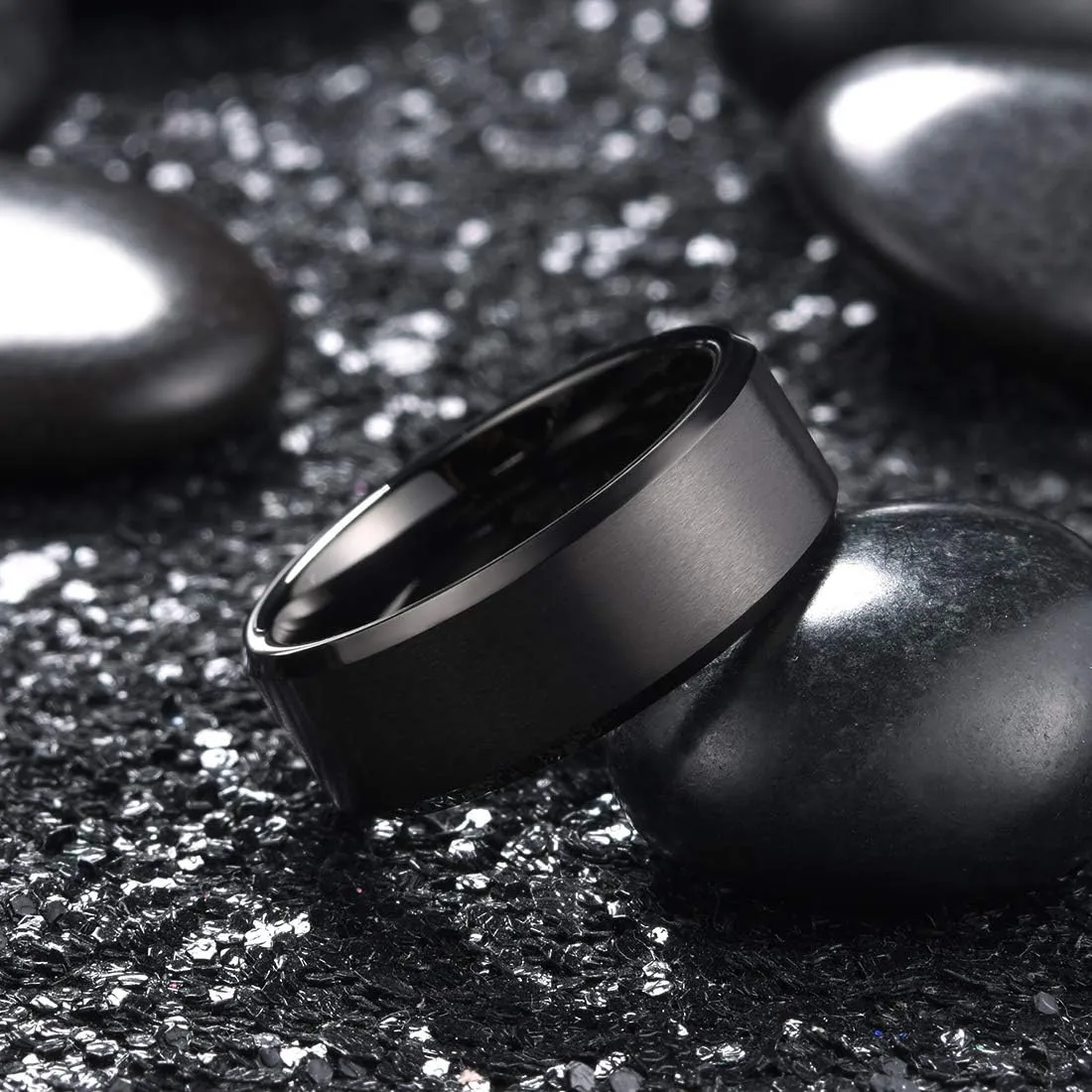 King Will Basic 3mm 5mm 6mm 7mm 8mm 9mm Silver/Black Titanium Ring Matte Finished Wedding Band Comfort Fit Beveled Edge