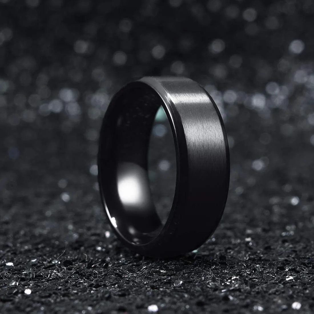 King Will Basic 3mm 5mm 6mm 7mm 8mm 9mm Silver/Black Titanium Ring Matte Finished Wedding Band Comfort Fit Beveled Edge
