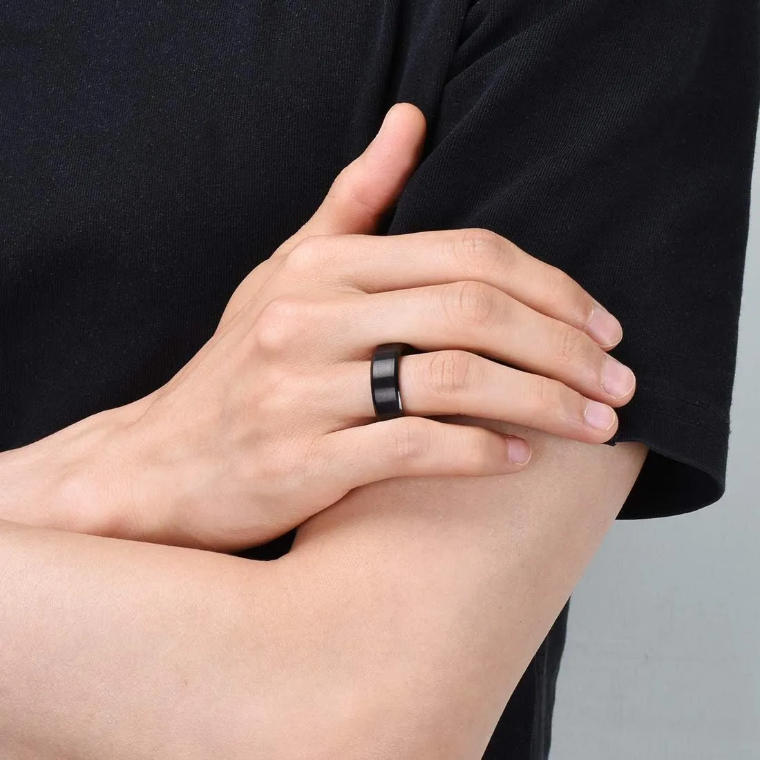 King Will Basic 3mm 5mm 6mm 7mm 8mm 9mm Silver/Black Titanium Ring Matte Finished Wedding Band Comfort Fit Beveled Edge