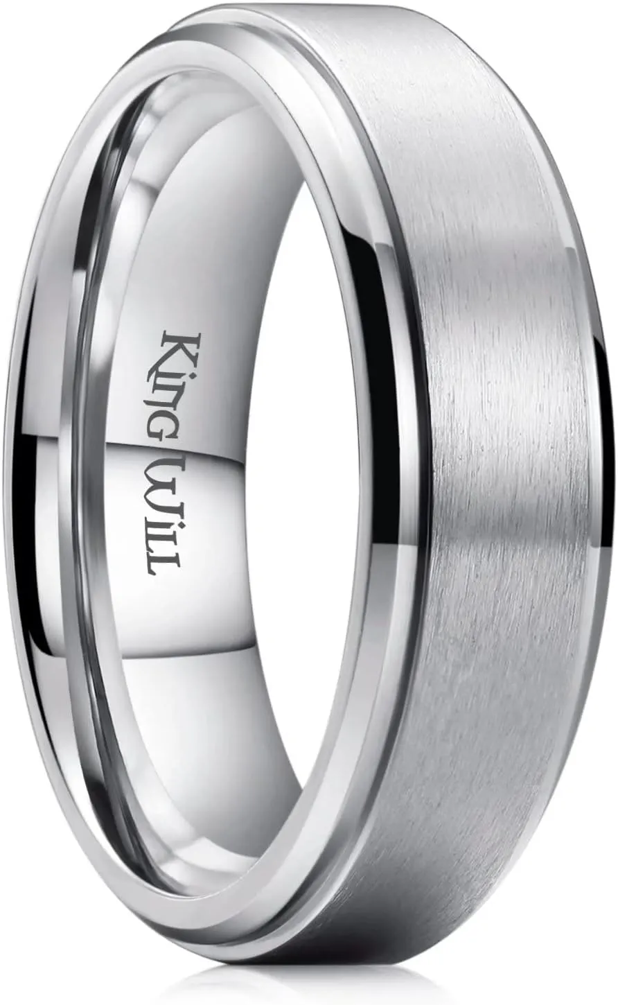 King Will Basic 3mm 5mm 6mm 7mm 8mm 9mm Silver/Black Titanium Ring Matte Finished Wedding Band Comfort Fit Beveled Edge
