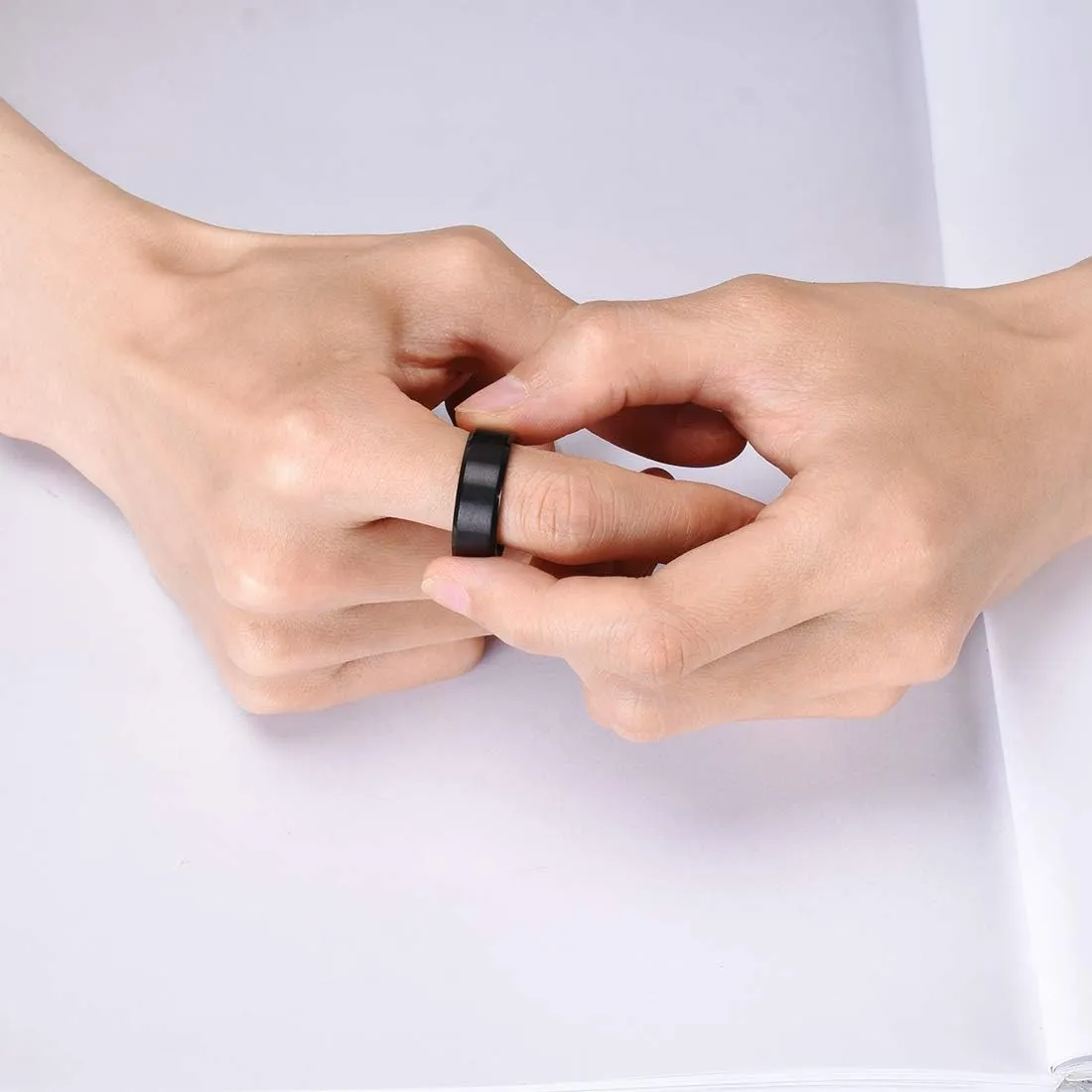 King Will Basic 3mm 5mm 6mm 7mm 8mm 9mm Silver/Black Titanium Ring Matte Finished Wedding Band Comfort Fit Beveled Edge