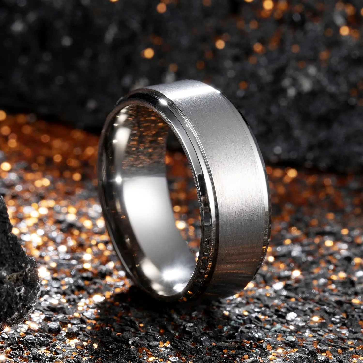 King Will Basic 3mm 5mm 6mm 7mm 8mm 9mm Silver/Black Titanium Ring Matte Finished Wedding Band Comfort Fit Beveled Edge
