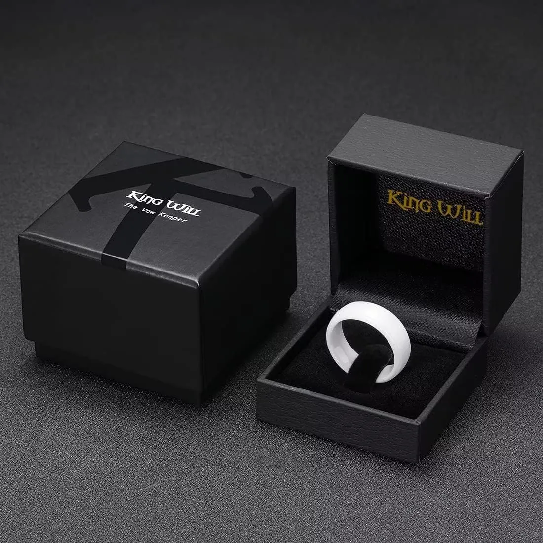 King Will BASIC 6mm 7mm 8mm Black/White Ceramic Wedding Ring Matte Finished Surface Step Edge Wedding Band For Mens Women Comfort fit
