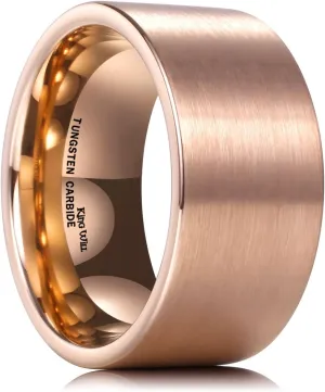 King Will Basic Gold/Rose Gold/Brown Plated Tungsten Wedding Band for Men/Women, 2mm/4mm/6mm/8mm/10mm/12mm Width Band Rings, Pipe Cut Matte Brushed Finish Cigar Band Ring Comfort Fit