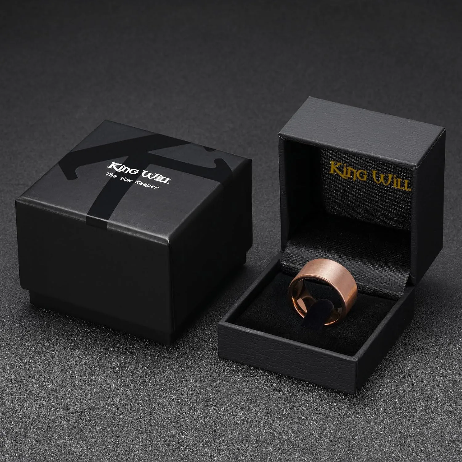 King Will Basic Gold/Rose Gold/Brown Plated Tungsten Wedding Band for Men/Women, 2mm/4mm/6mm/8mm/10mm/12mm Width Band Rings, Pipe Cut Matte Brushed Finish Cigar Band Ring Comfort Fit