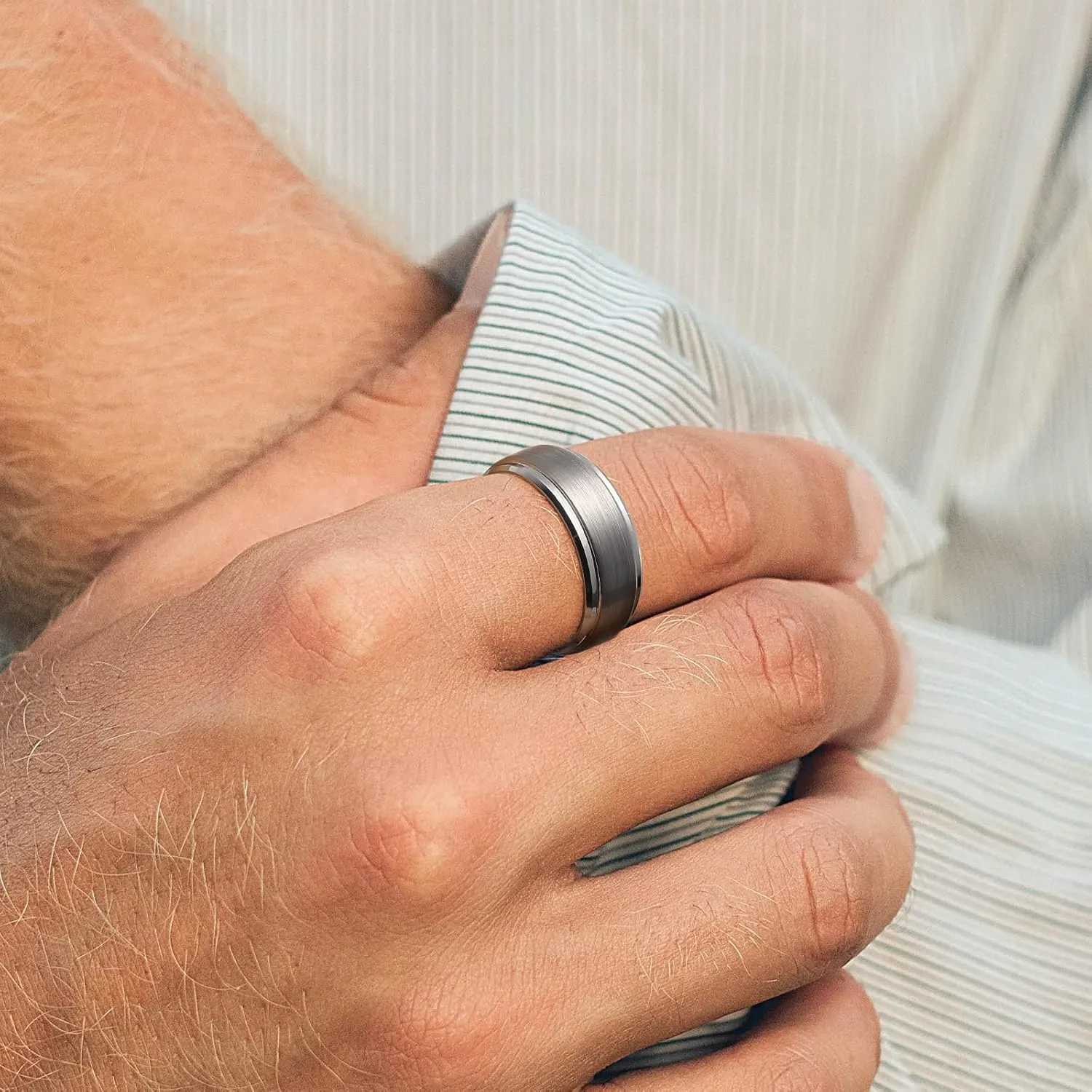 King Will Basic Tungsten Wedding Band for Men 6mm 7mm 8mm 9mm 10mm Silver Black Gunmental Blue Tungsten Rings Matte Brushed Finish Polished Step Edge Comfort Fit