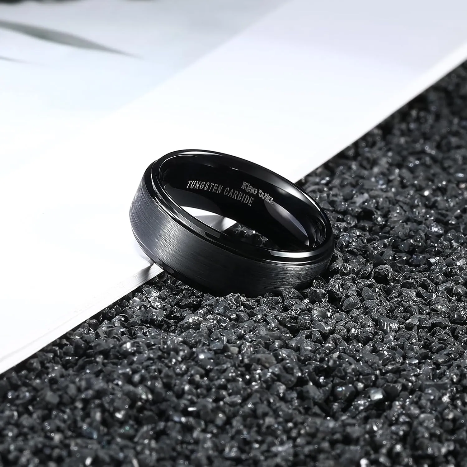 King Will Basic Tungsten Wedding Band for Men 6mm 7mm 8mm 9mm 10mm Silver Black Gunmental Blue Tungsten Rings Matte Brushed Finish Polished Step Edge Comfort Fit