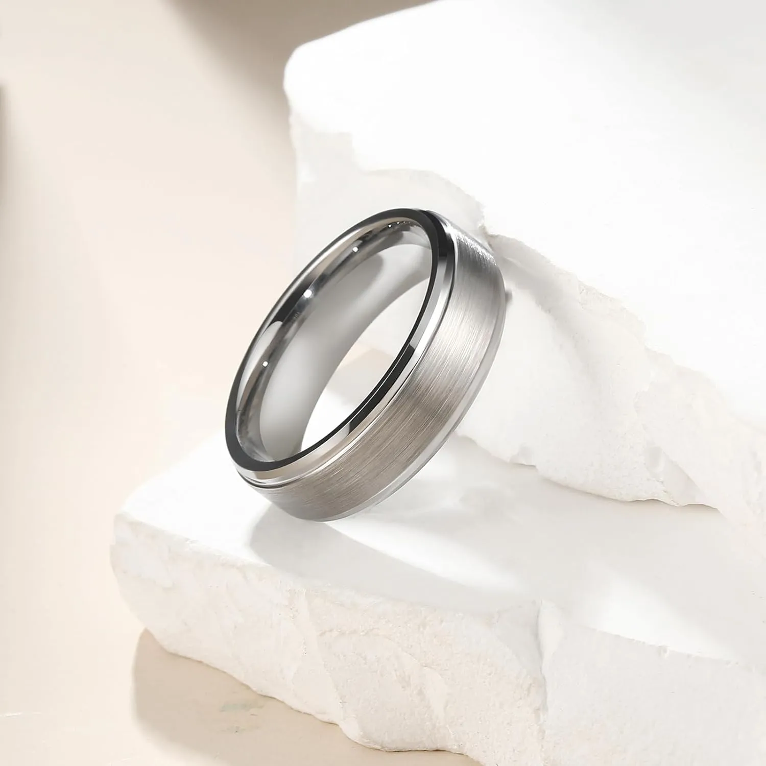 King Will Basic Tungsten Wedding Band for Men 6mm 7mm 8mm 9mm 10mm Silver Black Gunmental Blue Tungsten Rings Matte Brushed Finish Polished Step Edge Comfort Fit