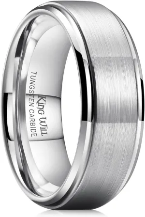 King Will Basic Tungsten Wedding Band for Men 6mm 7mm 8mm 9mm 10mm Silver Black Gunmental Blue Tungsten Rings Matte Brushed Finish Polished Step Edge Comfort Fit