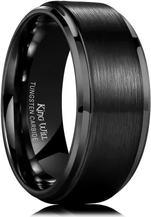 King Will Basic Tungsten Wedding Band for Men 6mm 7mm 8mm 9mm 10mm Silver Black Gunmental Blue Tungsten Rings Matte Brushed Finish Polished Step Edge Comfort Fit