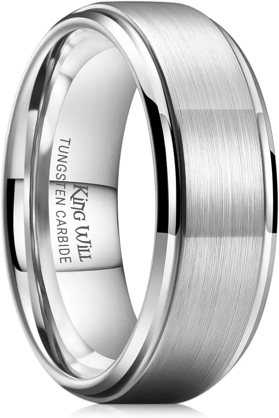 King Will Basic Tungsten Wedding Band for Men 6mm 7mm 8mm 9mm 10mm Silver Black Gunmental Blue Tungsten Rings Matte Brushed Finish Polished Step Edge Comfort Fit
