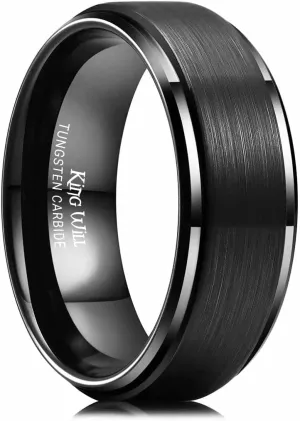 King Will Basic Tungsten Wedding Band for Men 6mm 7mm 8mm 9mm 10mm Silver Black Gunmental Blue Tungsten Rings Matte Brushed Finish Polished Step Edge Comfort Fit