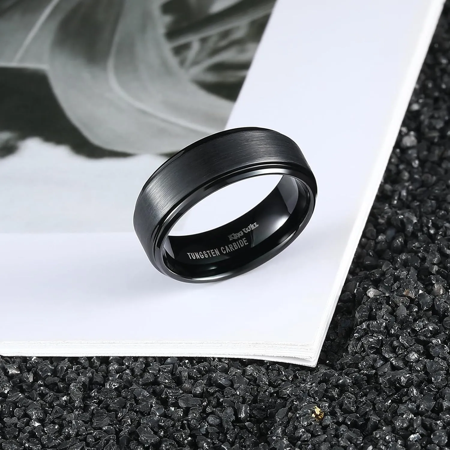 King Will Basic Tungsten Wedding Band for Men 6mm 7mm 8mm 9mm 10mm Silver Black Gunmental Blue Tungsten Rings Matte Brushed Finish Polished Step Edge Comfort Fit