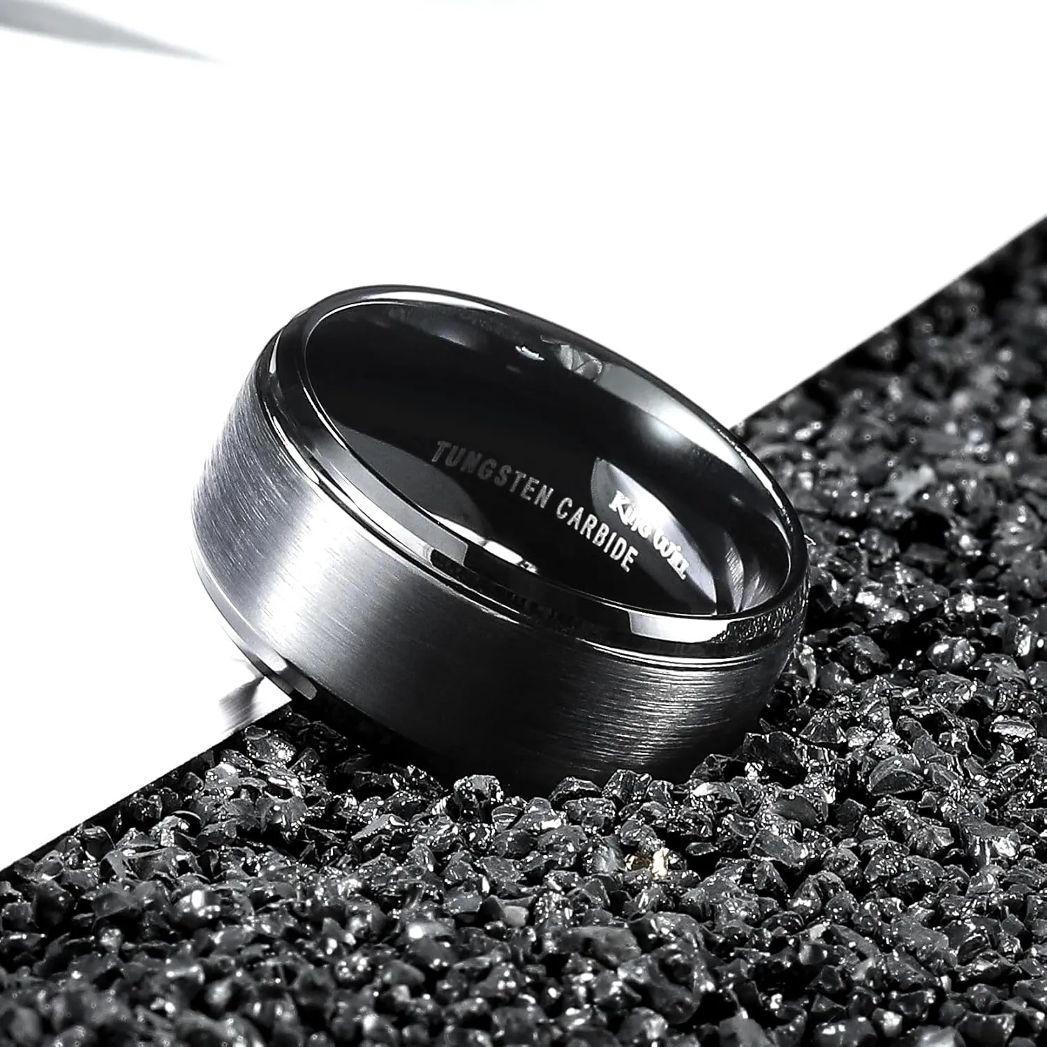 King Will Basic Tungsten Wedding Band for Men 6mm 7mm 8mm 9mm 10mm Silver Black Gunmental Blue Tungsten Rings Matte Brushed Finish Polished Step Edge Comfort Fit