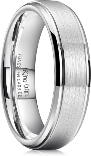 King Will Basic Tungsten Wedding Band for Men 6mm 7mm 8mm 9mm 10mm Silver Black Gunmental Blue Tungsten Rings Matte Brushed Finish Polished Step Edge Comfort Fit