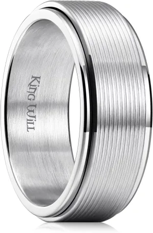 King Will Black Silver Gold Mens Spinner Anxiety Fidget Ring 8mm Stainless Steel Wire Mesh Chain Woven Mesh/Tire Stripe/Groove Ring for Stress Relieving