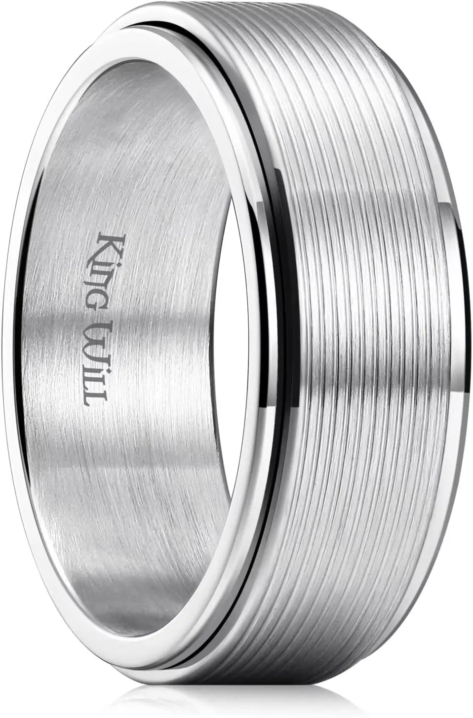 King Will Black Silver Gold Mens Spinner Anxiety Fidget Ring 8mm Stainless Steel Wire Mesh Chain Woven Mesh/Tire Stripe/Groove Ring for Stress Relieving