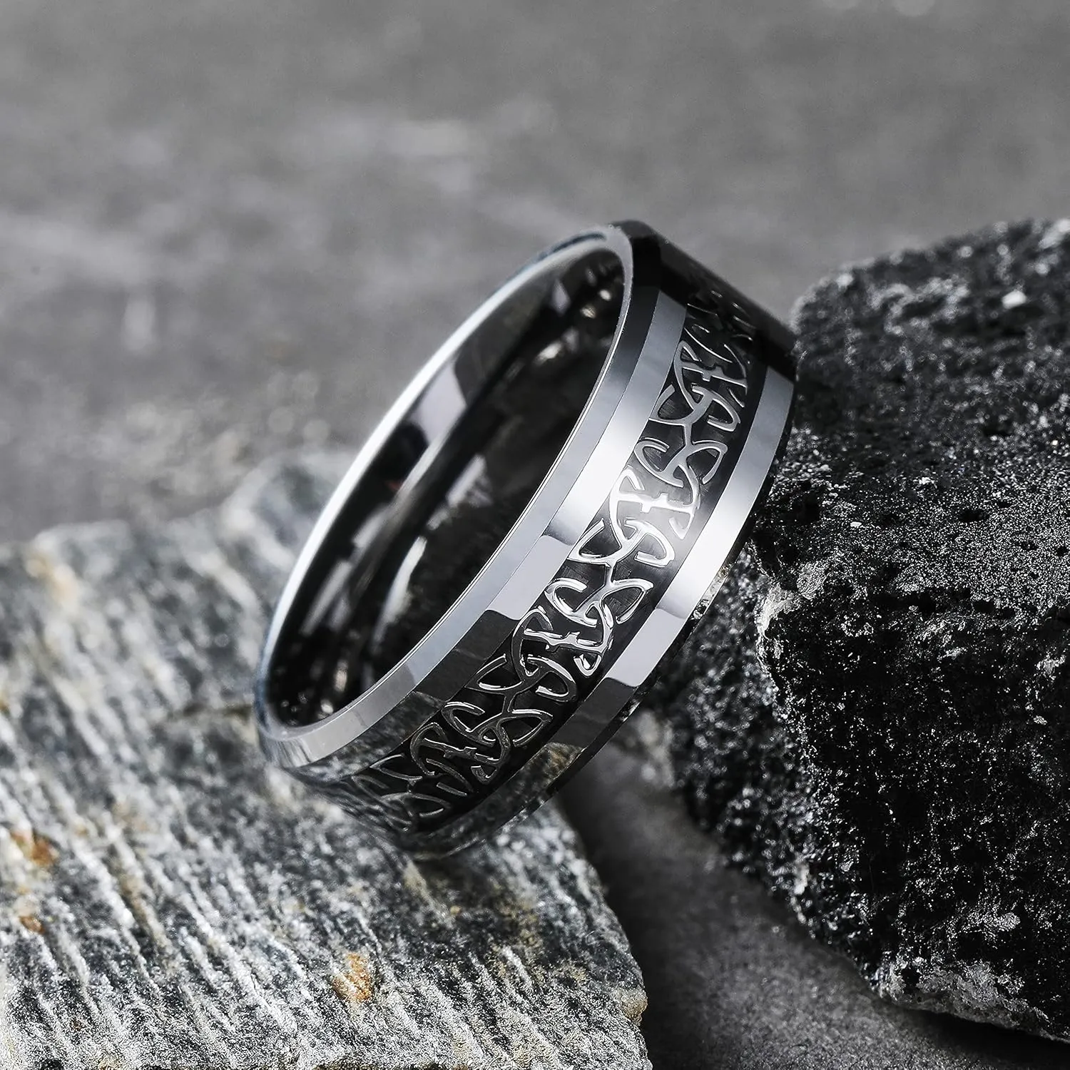 King Will Classic Tungsten Carbide Ring Silver/Black/Red/Green Inlay Celtic Knot 6mm/8mm Wedding Band for Men Engagement Ring Comfort Fit