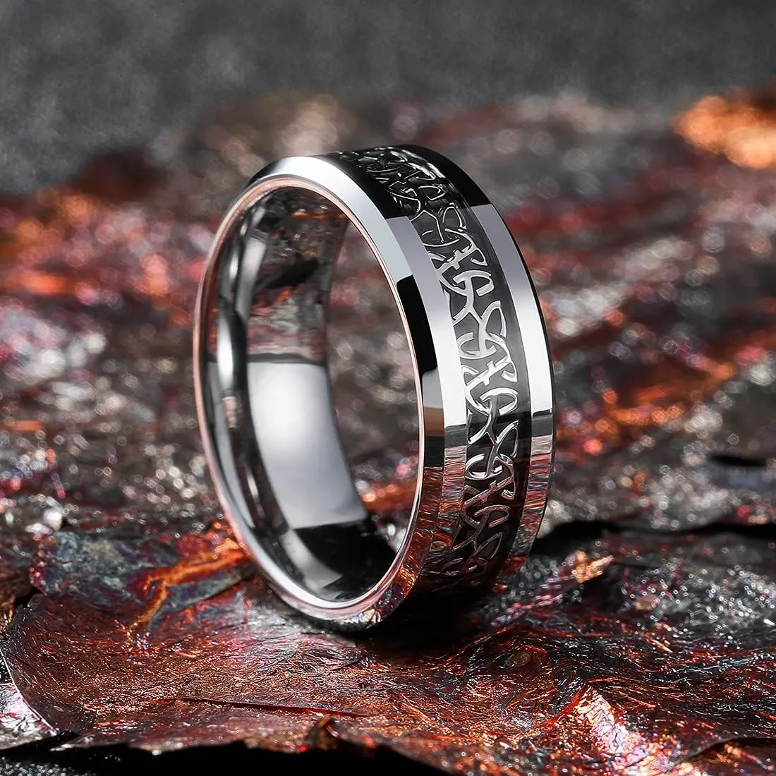 King Will Classic Tungsten Carbide Ring Silver/Black/Red/Green Inlay Celtic Knot 6mm/8mm Wedding Band for Men Engagement Ring Comfort Fit