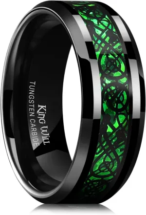 King Will Dragon 8mm/6mm Red/Blue/Green/Orange/Purple/Silver/Black/Azure/Mazarine Celtic Dragon Tungsten Carbide Mens Wedding Band Ring Comfort Fit