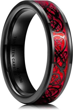 King Will Dragon 8mm/6mm Red/Blue/Green/Orange/Purple/Silver/Black/Azure/Mazarine Celtic Dragon Tungsten Carbide Mens Wedding Band Ring Comfort Fit