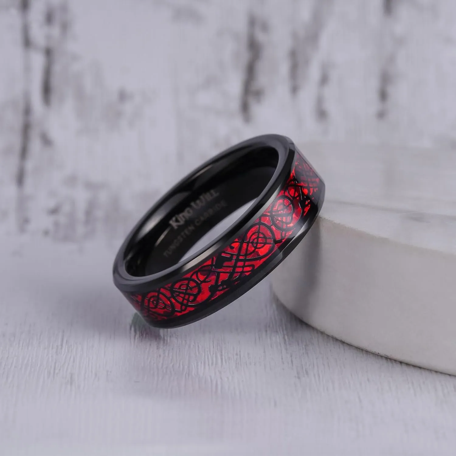 King Will Dragon 8mm/6mm Red/Blue/Green/Orange/Purple/Silver/Black/Azure/Mazarine Celtic Dragon Tungsten Carbide Mens Wedding Band Ring Comfort Fit