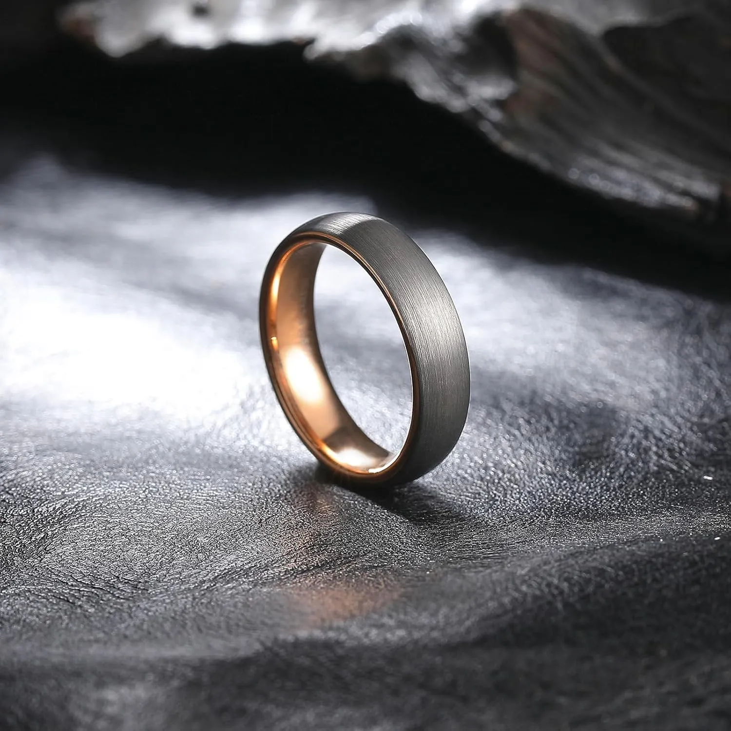 King Will Duo Unisex 5mm 6mm 7mm 8mm Classic Black Rose Gold/Blue Domed Tungsten Carbide Wedding Band Ring Comfort Fit