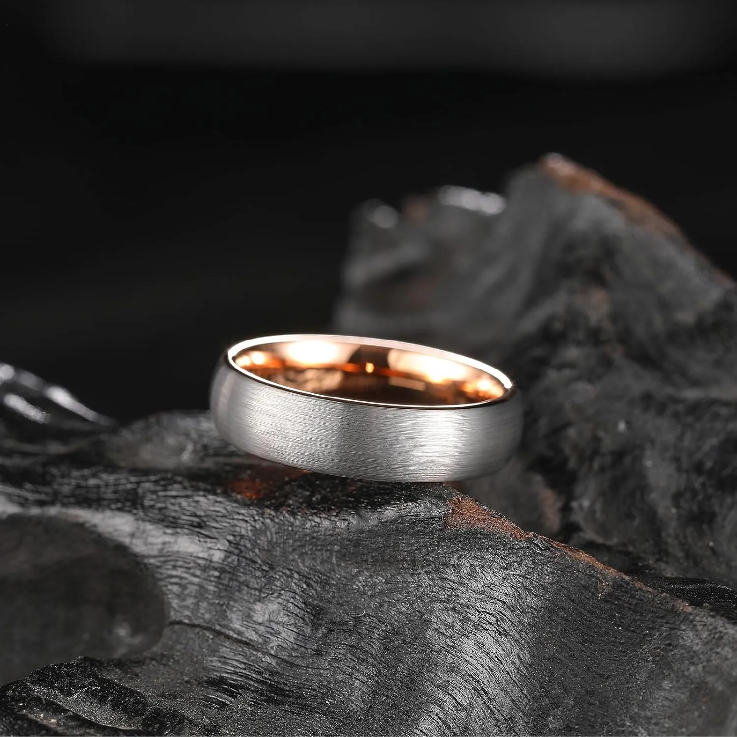 King Will Duo Unisex 5mm 6mm 7mm 8mm Classic Black Rose Gold/Blue Domed Tungsten Carbide Wedding Band Ring Comfort Fit