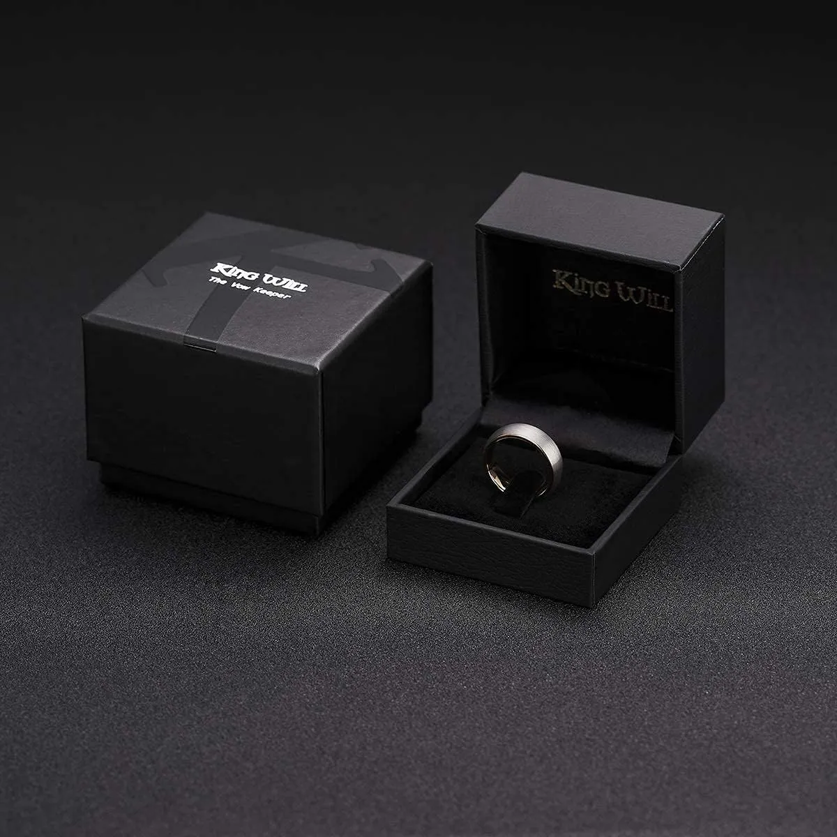 King Will Duo Unisex 5mm 6mm 7mm 8mm Classic Black Rose Gold/Blue Domed Tungsten Carbide Wedding Band Ring Comfort Fit