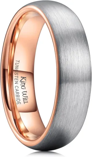 King Will Duo Unisex 5mm 6mm 7mm 8mm Classic Black Rose Gold/Blue Domed Tungsten Carbide Wedding Band Ring Comfort Fit