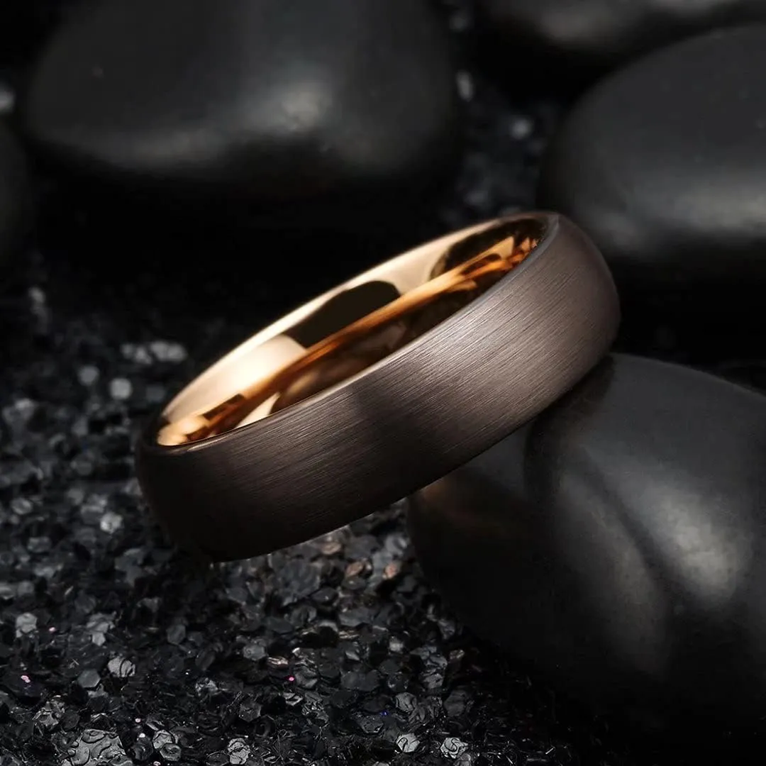 King Will Glory 14K Gold/Rose Gold 2mm 4mm 6mm 8mm Tungsten Carbide Ring Dome Matte Brushed Wedding Band Domed Brushed Couple Rings Comfort Fit for Men Women