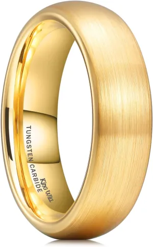 King Will Glory 14K Gold/Rose Gold 2mm 4mm 6mm 8mm Tungsten Carbide Ring Dome Matte Brushed Wedding Band Domed Brushed Couple Rings Comfort Fit for Men Women