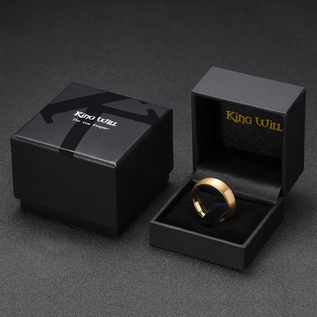 King Will Glory 14K Gold/Rose Gold 2mm 4mm 6mm 8mm Tungsten Carbide Ring Dome Matte Brushed Wedding Band Domed Brushed Couple Rings Comfort Fit for Men Women