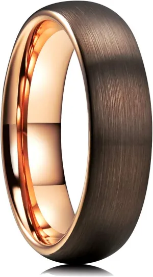 King Will Glory 14K Gold/Rose Gold 2mm 4mm 6mm 8mm Tungsten Carbide Ring Dome Matte Brushed Wedding Band Domed Brushed Couple Rings Comfort Fit for Men Women