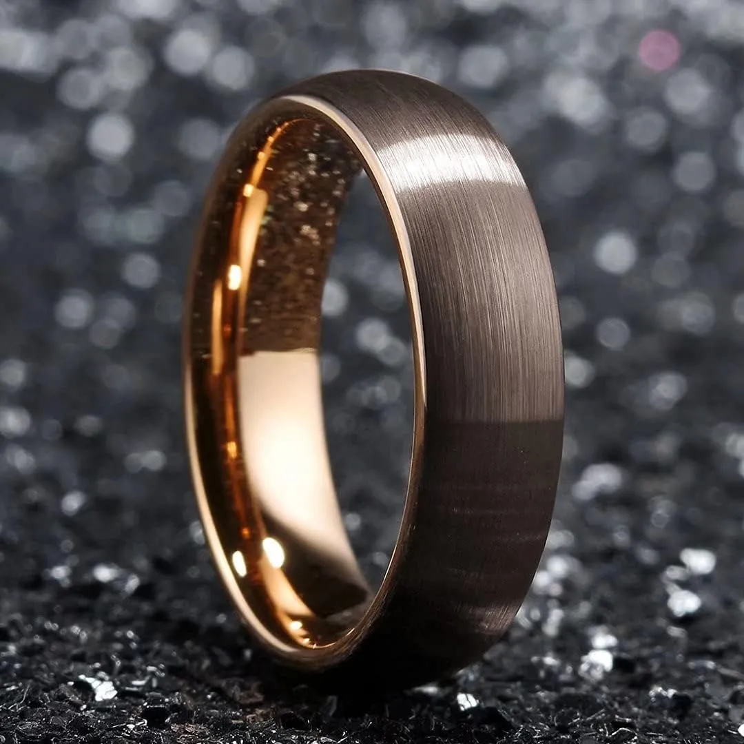King Will Glory 14K Gold/Rose Gold 2mm 4mm 6mm 8mm Tungsten Carbide Ring Dome Matte Brushed Wedding Band Domed Brushed Couple Rings Comfort Fit for Men Women
