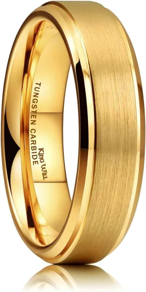 King Will GLORY Wedding Rings for Men, Tungsten Carbide Wedding Ring 14K Gold Matte Brushed Polish Wedding Band for Men, 6mm-8mm Comfort Fit
