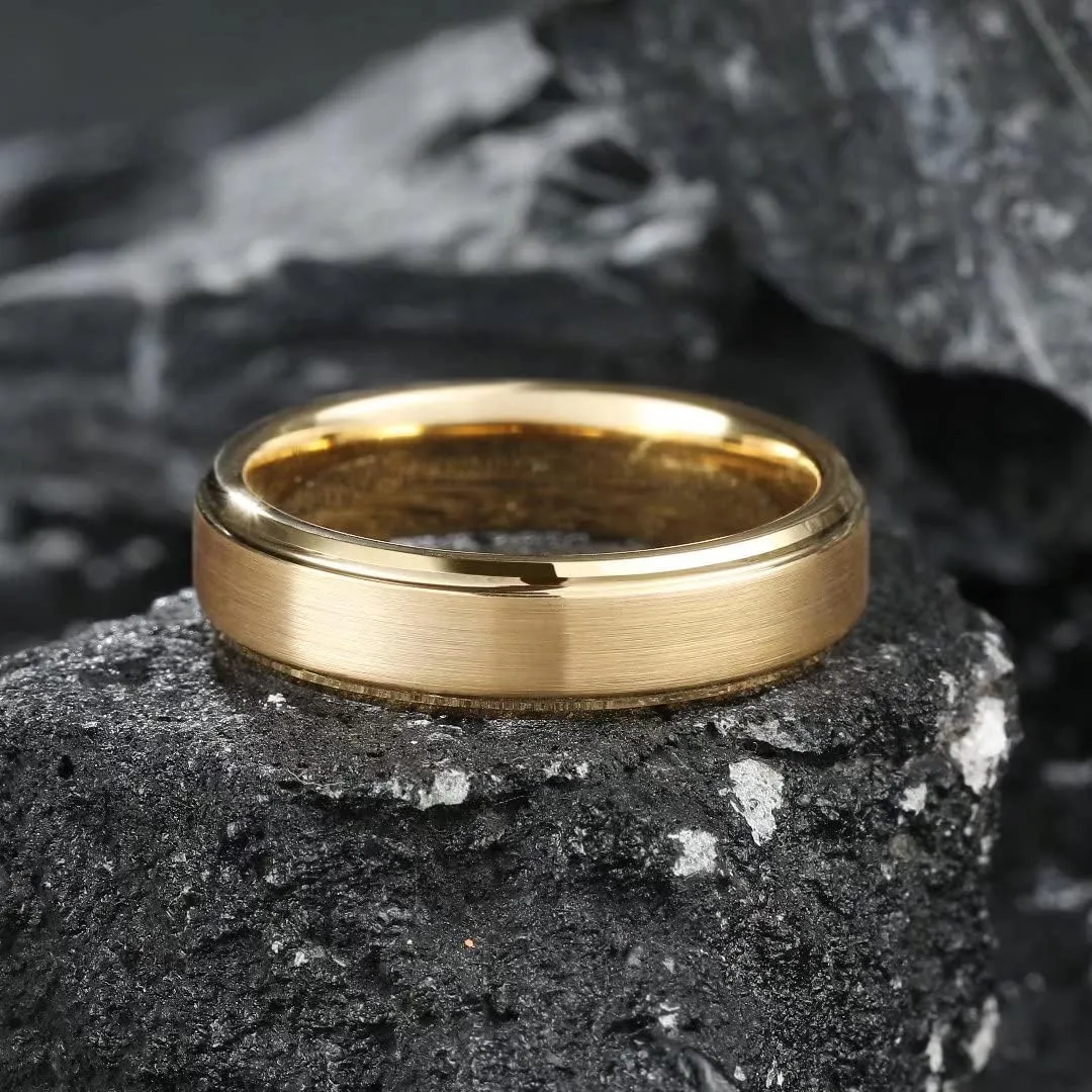 King Will GLORY Wedding Rings for Men, Tungsten Carbide Wedding Ring 14K Gold Matte Brushed Polish Wedding Band for Men, 6mm-8mm Comfort Fit