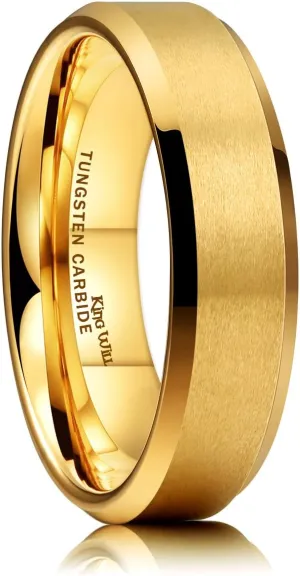King Will GLORY Wedding Rings for Men, Tungsten Carbide Wedding Ring 14K Gold Matte Brushed Polish Wedding Band for Men, 6mm-8mm Comfort Fit