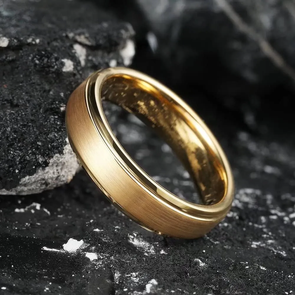 King Will GLORY Wedding Rings for Men, Tungsten Carbide Wedding Ring 14K Gold Matte Brushed Polish Wedding Band for Men, 6mm-8mm Comfort Fit