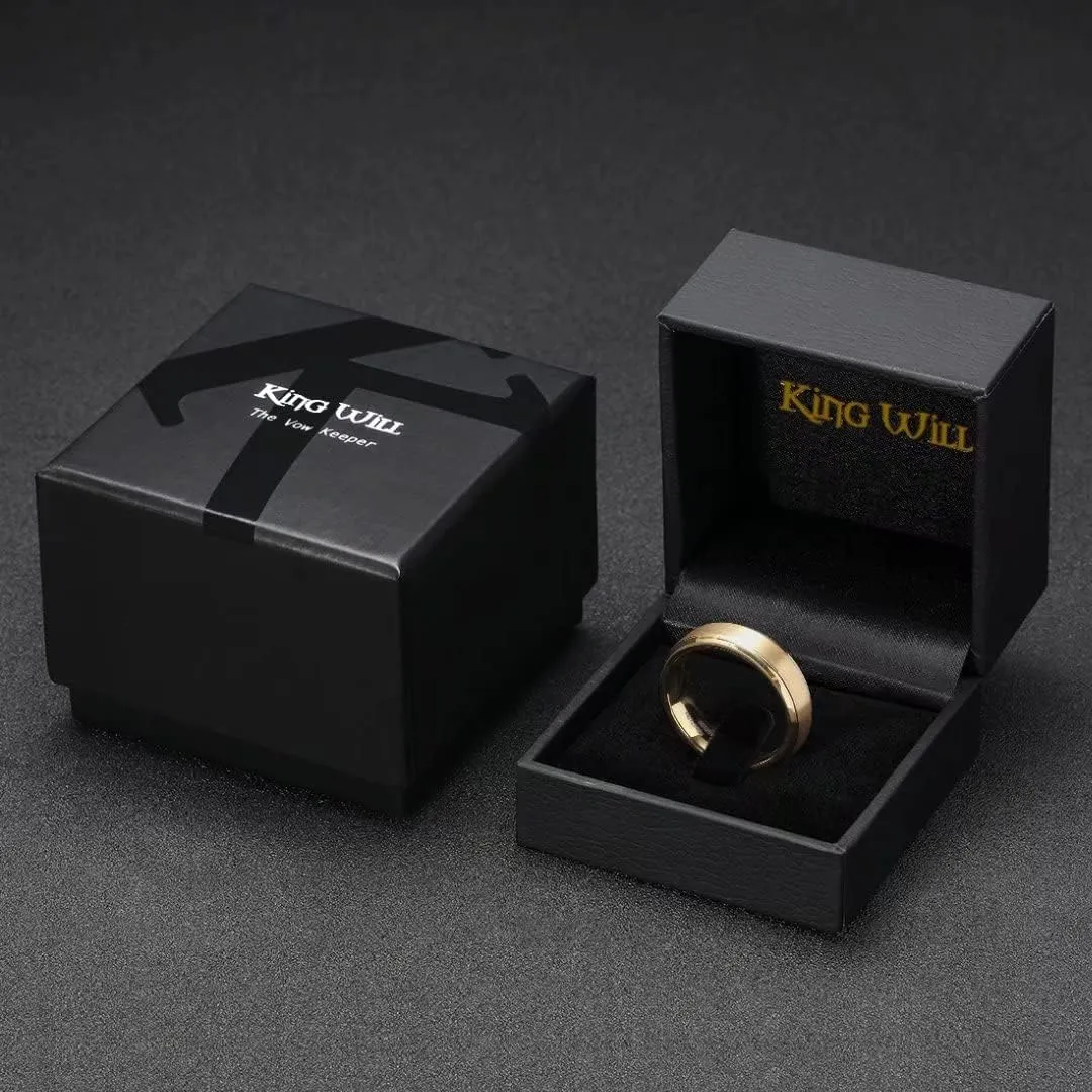 King Will GLORY Wedding Rings for Men, Tungsten Carbide Wedding Ring 14K Gold Matte Brushed Polish Wedding Band for Men, 6mm-8mm Comfort Fit