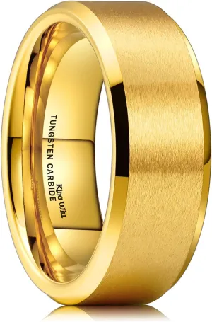 King Will GLORY Wedding Rings for Men, Tungsten Carbide Wedding Ring 14K Gold Matte Brushed Polish Wedding Band for Men, 6mm-8mm Comfort Fit