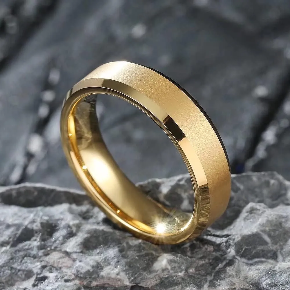 King Will GLORY Wedding Rings for Men, Tungsten Carbide Wedding Ring 14K Gold Matte Brushed Polish Wedding Band for Men, 6mm-8mm Comfort Fit