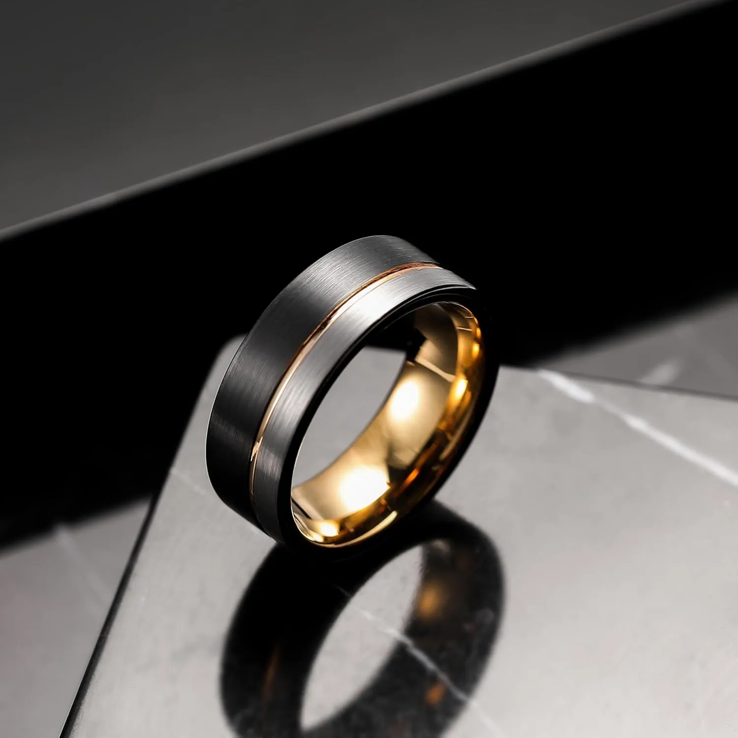 King Will LOOP Mens Women Tungsten Carbide Wedding Band 6mm/8mm Ring Black Silver Blue Brushed Gold Groove Tungsten Rings Comfort Fit