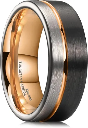 King Will LOOP Mens Women Tungsten Carbide Wedding Band 6mm/8mm Ring Black Silver Blue Brushed Gold Groove Tungsten Rings Comfort Fit