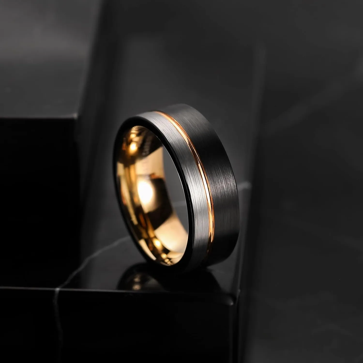 King Will LOOP Mens Women Tungsten Carbide Wedding Band 6mm/8mm Ring Black Silver Blue Brushed Gold Groove Tungsten Rings Comfort Fit