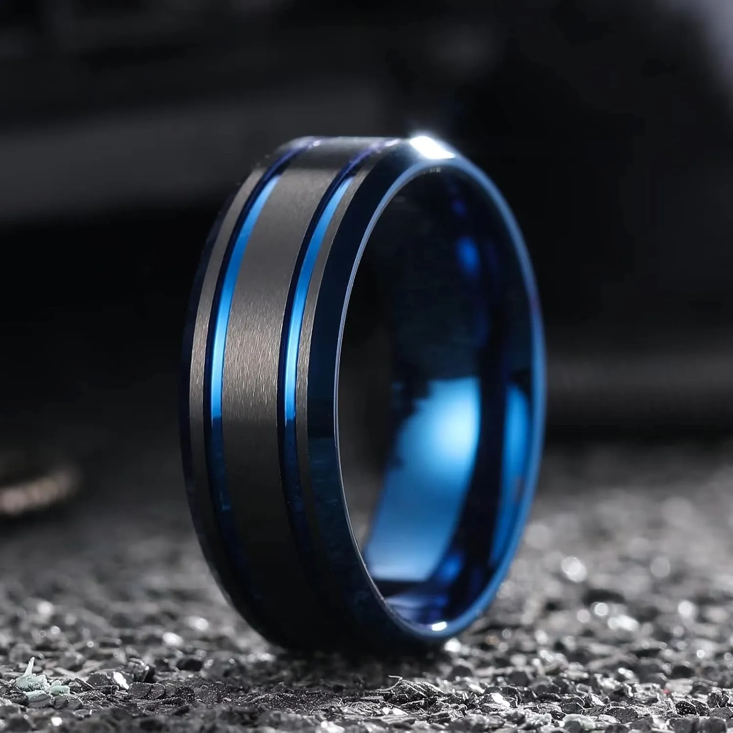 King Will Men 8mm Tungsten Wedding Band Tungsten Carbide Rings Beveled Edge Double Groove Anniversary Bands Size 7-14