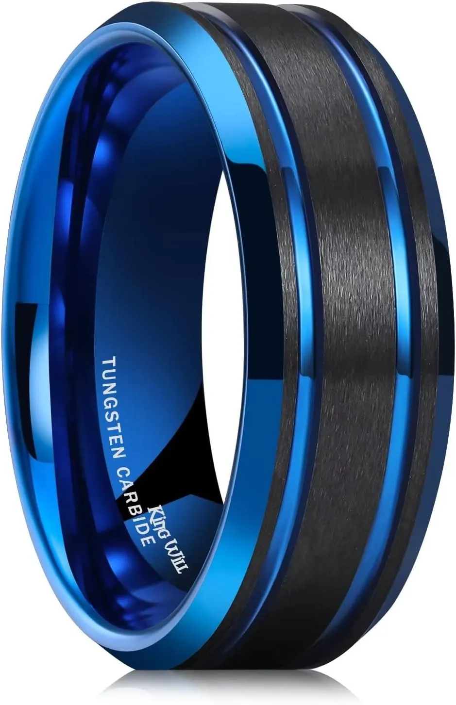 King Will Men 8mm Tungsten Wedding Band Tungsten Carbide Rings Beveled Edge Double Groove Anniversary Bands Size 7-14