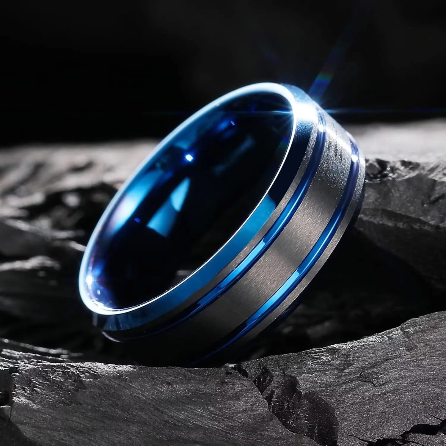 King Will Men 8mm Tungsten Wedding Band Tungsten Carbide Rings Beveled Edge Double Groove Anniversary Bands Size 7-14