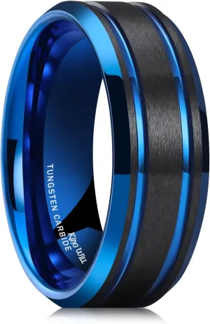 King Will Men 8mm Tungsten Wedding Band Tungsten Carbide Rings Beveled Edge Double Groove Anniversary Bands Size 7-14