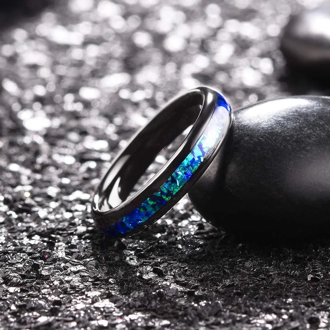 King Will Mens 4mm/6mm/8mm Black Tungsten Wedding Band Blue Green Purple Fragments Inlay Rings Engagement Band Comfort Fit